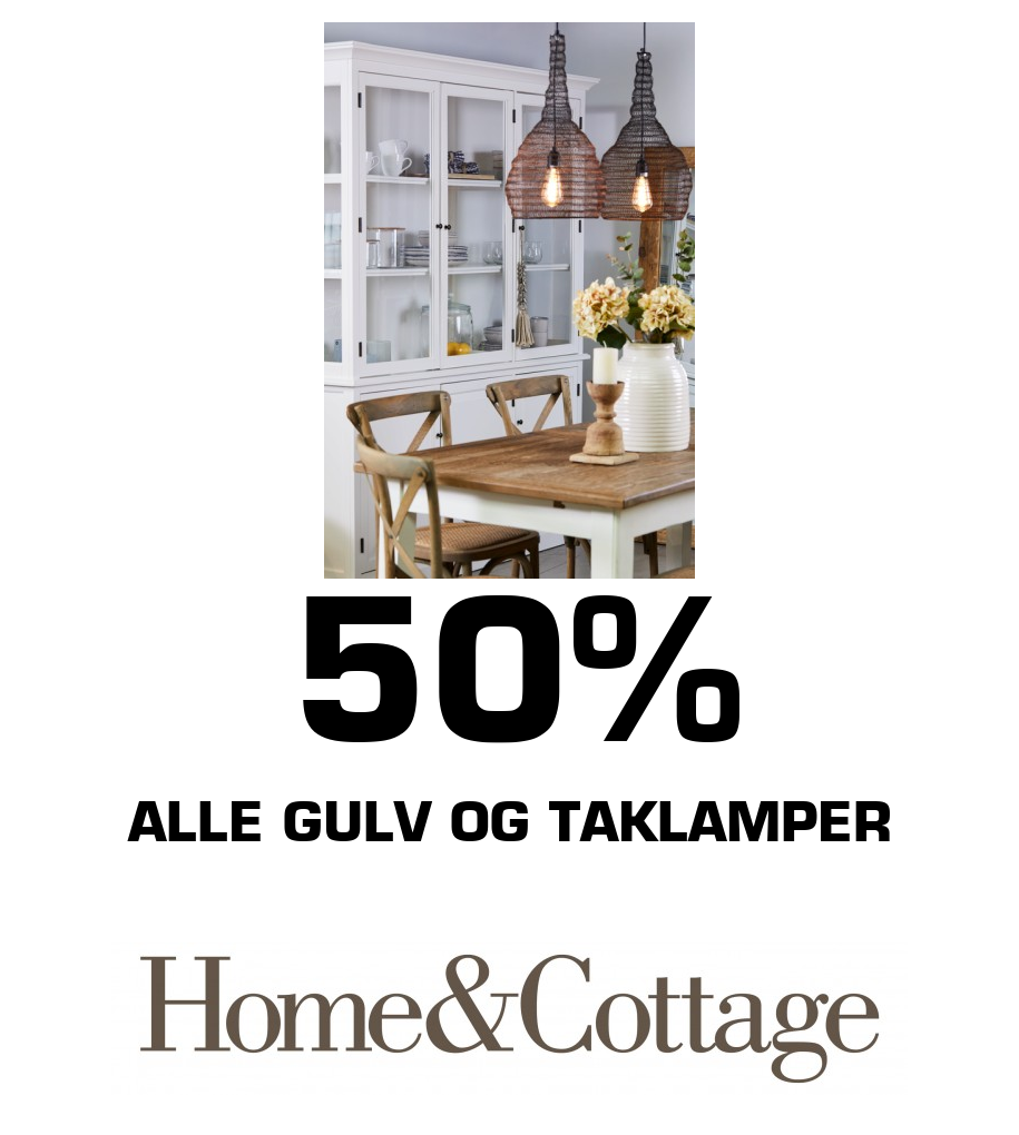 Home&Cottage: 50% Alle gulv og taklamper