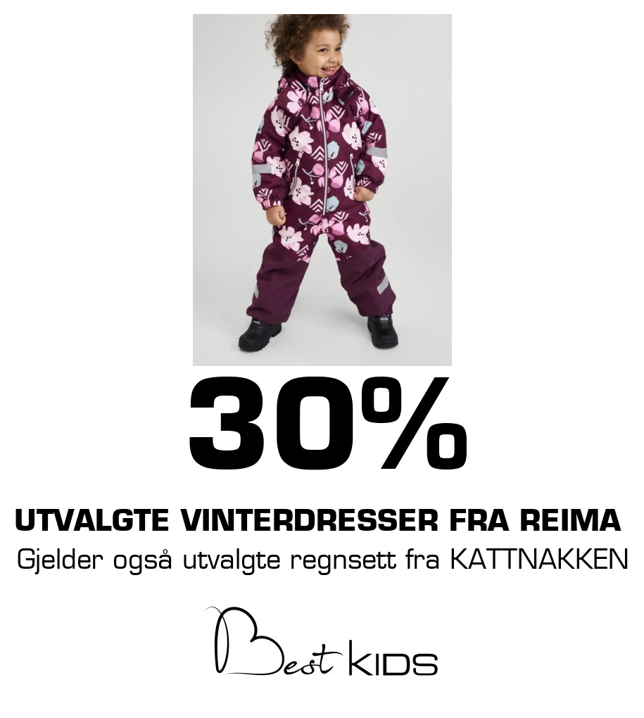 Best Kids: 30% Utvalgte vinterdresser fra REIMA Gjelder også utvalgte regnsett fra KATTNAKKEN