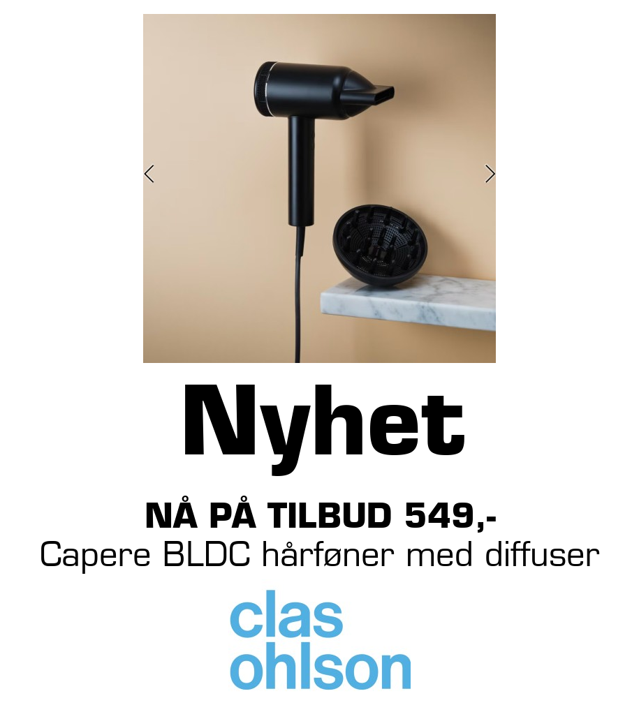 Clas Ohlson: Nyhet Nå på tilbud 549,- Capere BLDC hårføner med diffuser