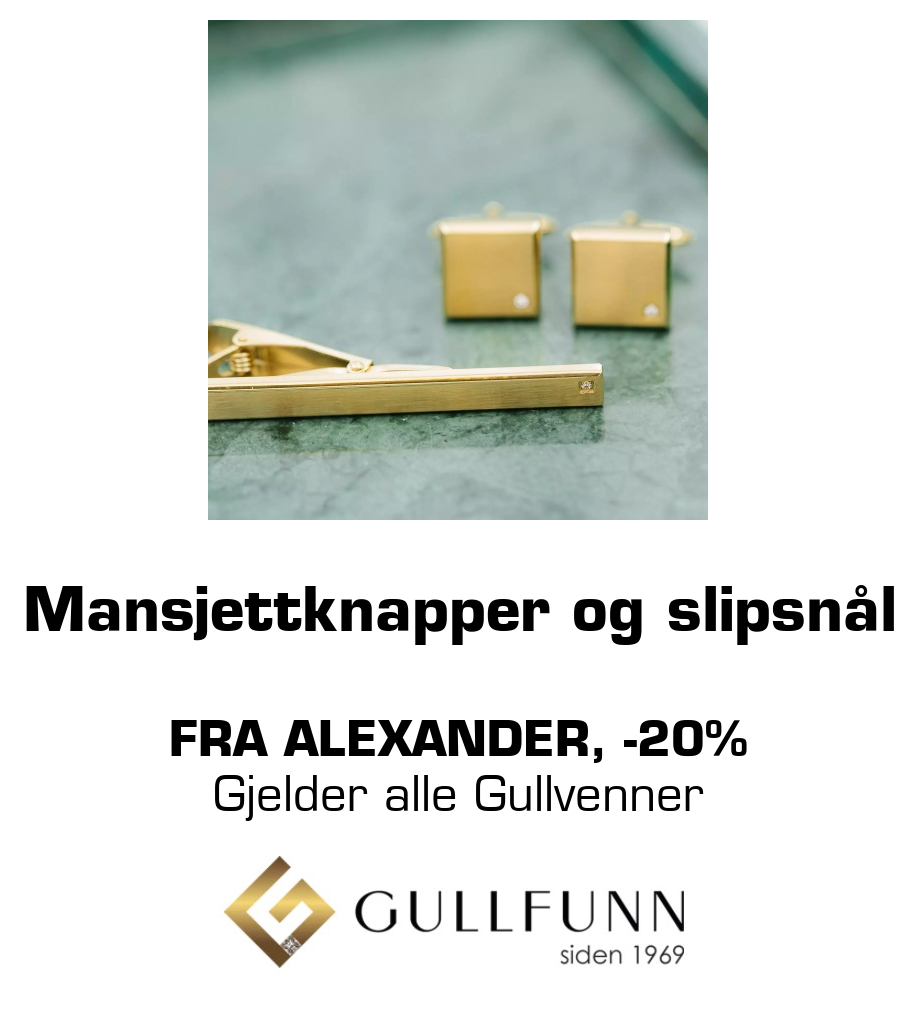 Gullfunn: Mansjettknapper og slipsnål Fra Alexander, -20% Gjelder alle Gullvenner