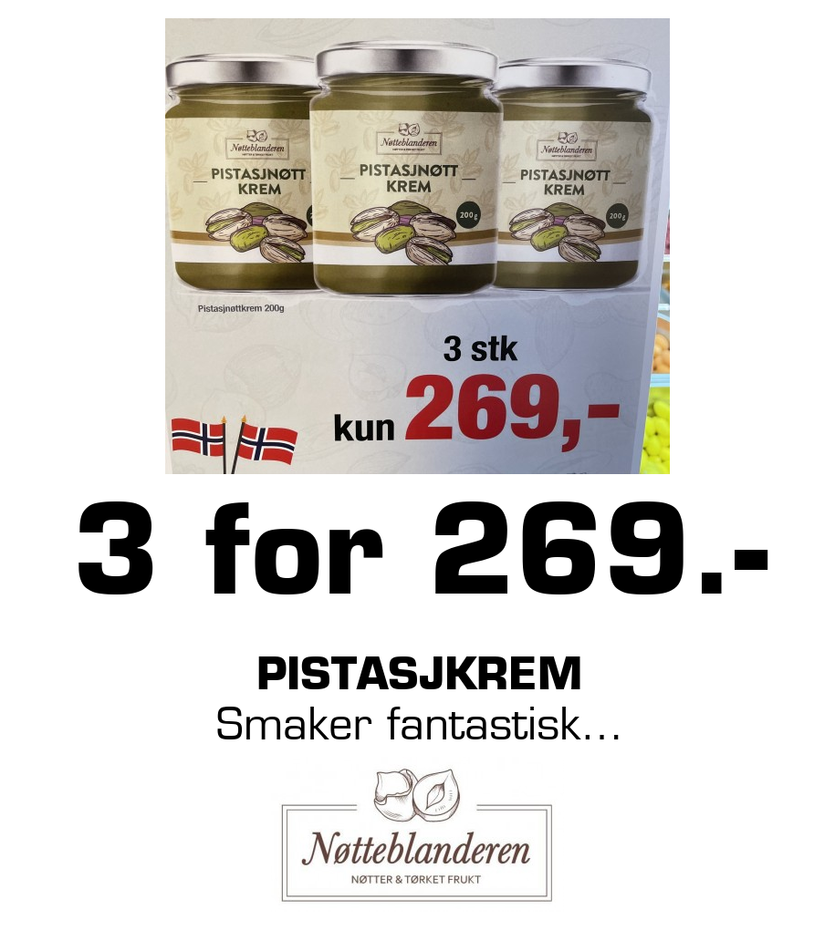 Nøtteblanderen: 3 for 269.- Pistasjkrem Smaker fantastisk?