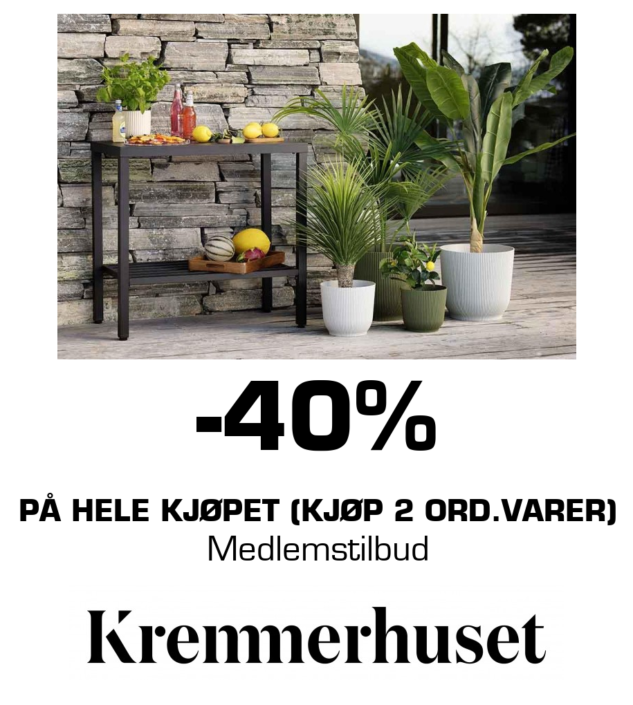 Kremmerhuset: -40% På hele kjøpet (Kjøp 2 Ord.varer) Medlemstilbud