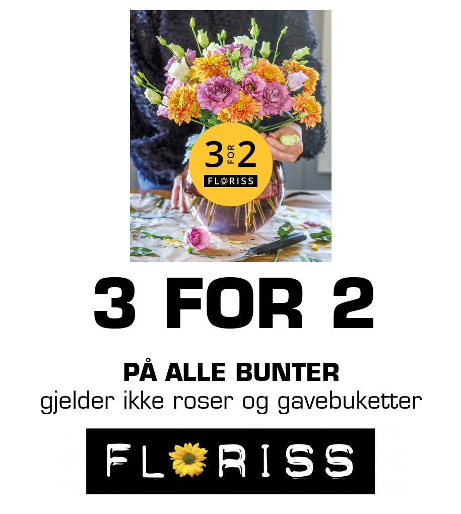 Floriss: 3 FOR 2 på alle bunter gjelder ikke roser og gavebuketter
