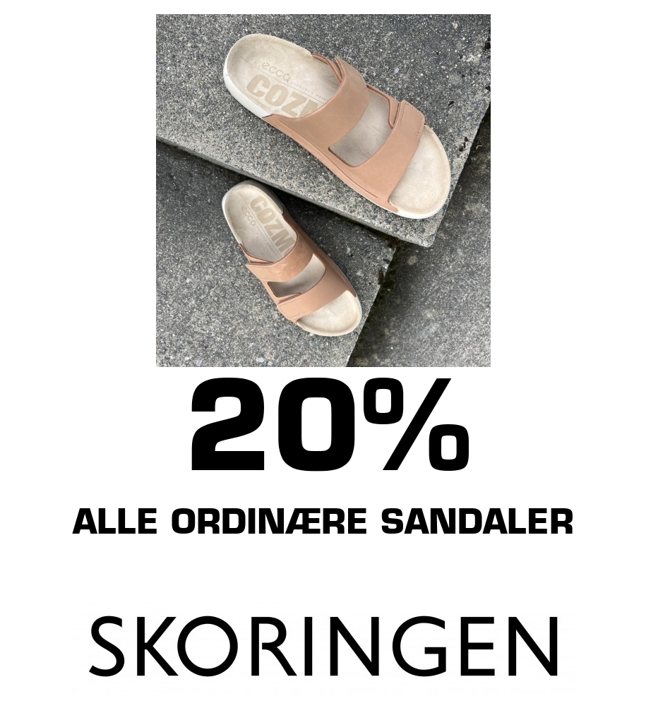 Skoringen: 20% alle ordinære sandaler