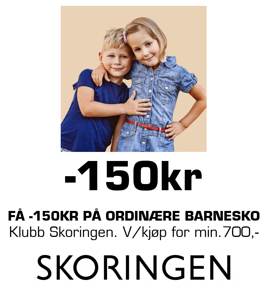 Skoringen: -150kr Få -150kr på ordinære barnesko Klubb Skoringen. V/kjøp for min.700,-