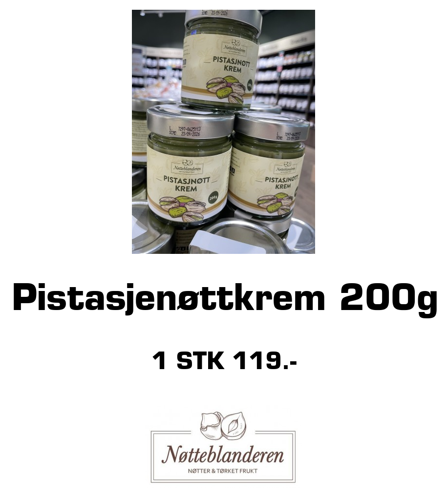 Nøtteblanderen: Pistasjenøttkrem 200g 1 stk 119.-