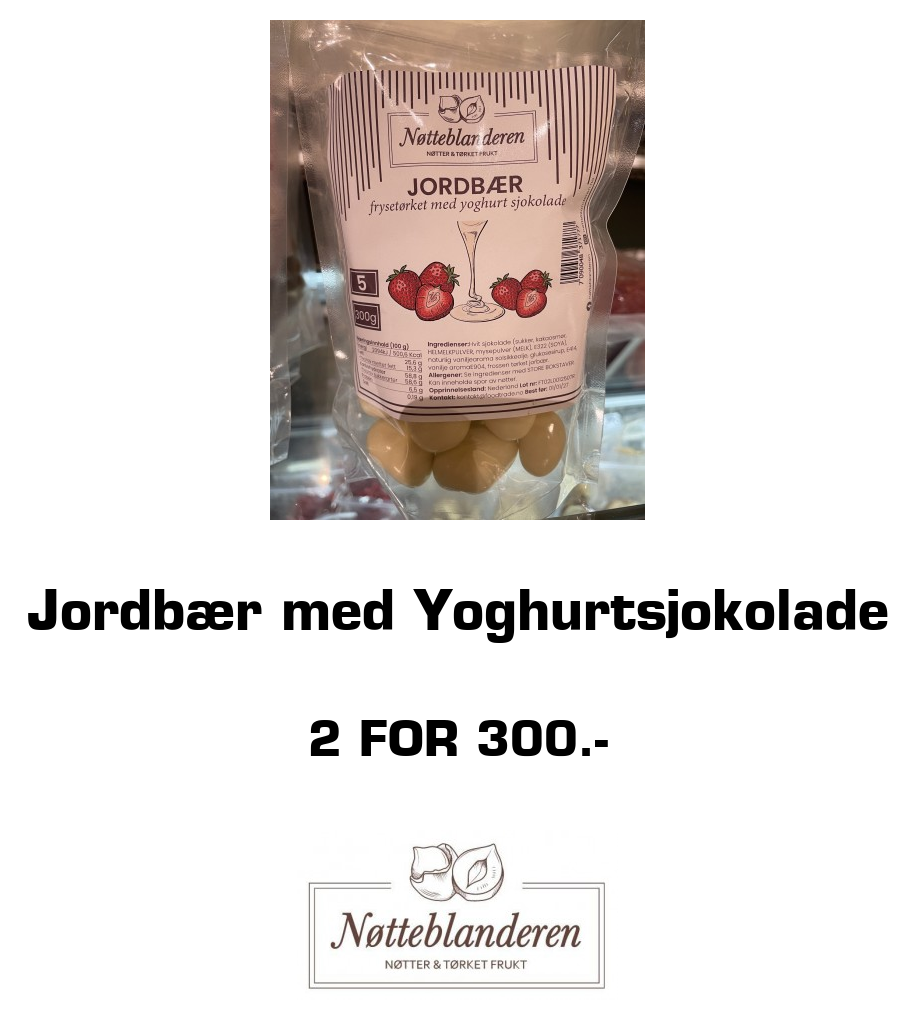 Nøtteblanderen: Jordbær med Yoghurtsjokolade 2 For 300.-