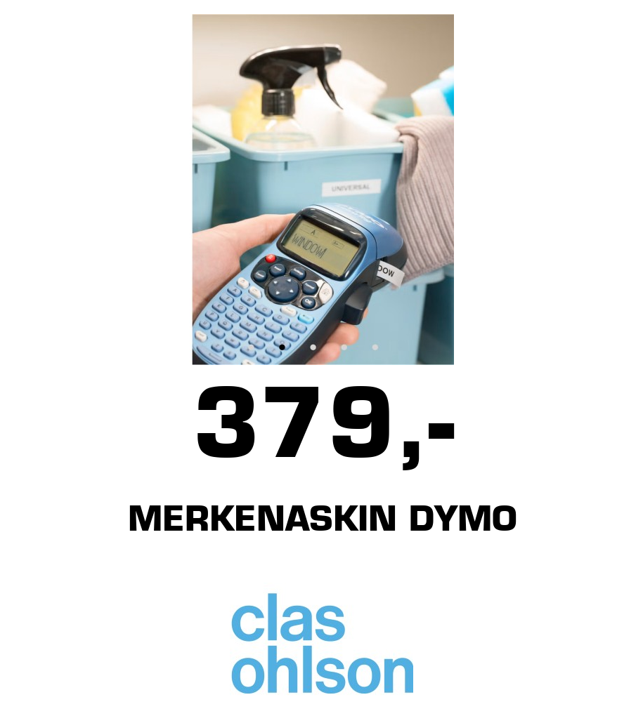 Clas Ohlson: 379,- Merkenaskin Dymo