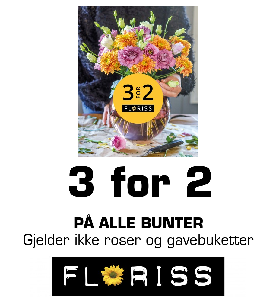 Floriss: 3 for 2 På alle bunter Gjelder ikke roser og gavebuketter