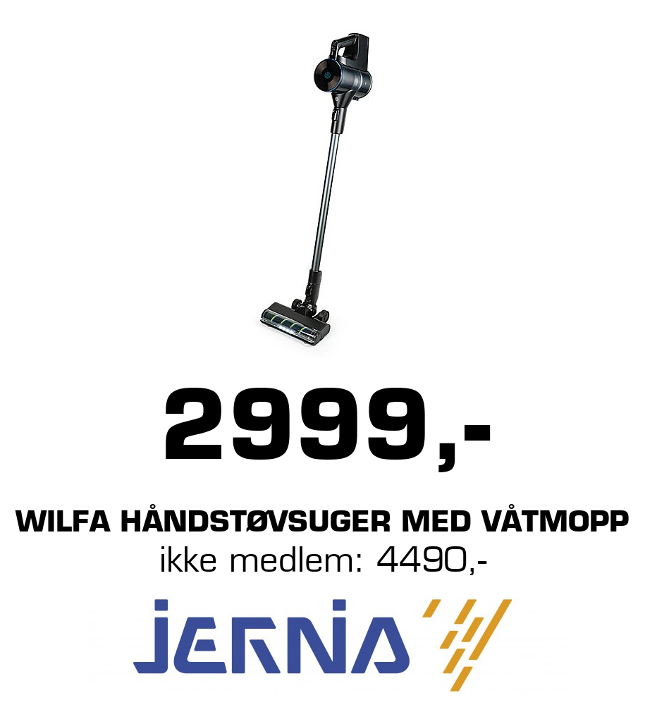 Jernia: 2999,- Wilfa håndstøvsuger med våtmopp ikke medlem: 4490,-