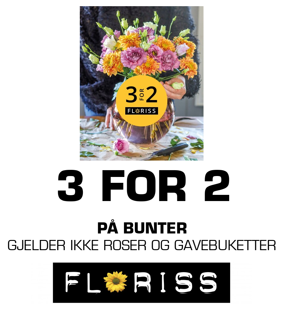 Floriss: 3 FOR 2 PÅ BUNTER GJELDER IKKE ROSER OG GAVEBUKETTER