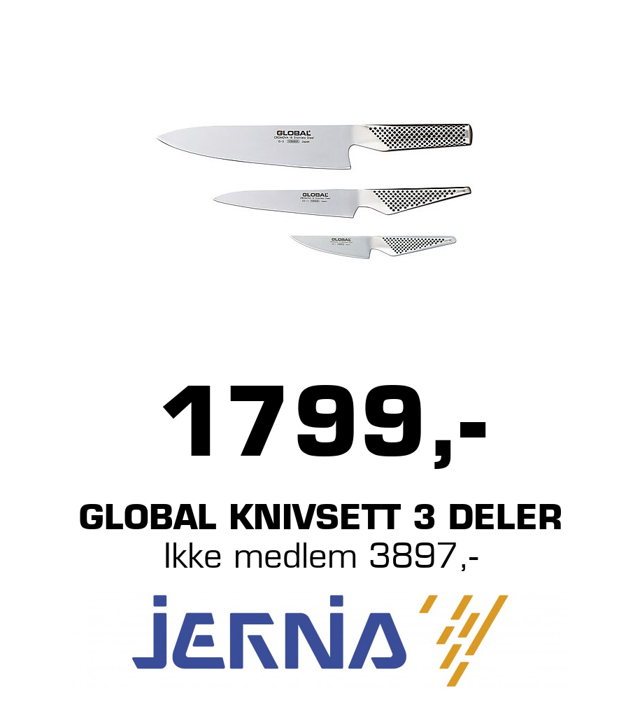Jernia: 1799,- Global Knivsett 3 deler Ikke medlem 3897,-