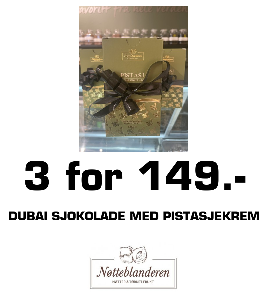 Nøtteblanderen: 3 for 149.- Dubai sjokolade med pistasjekrem