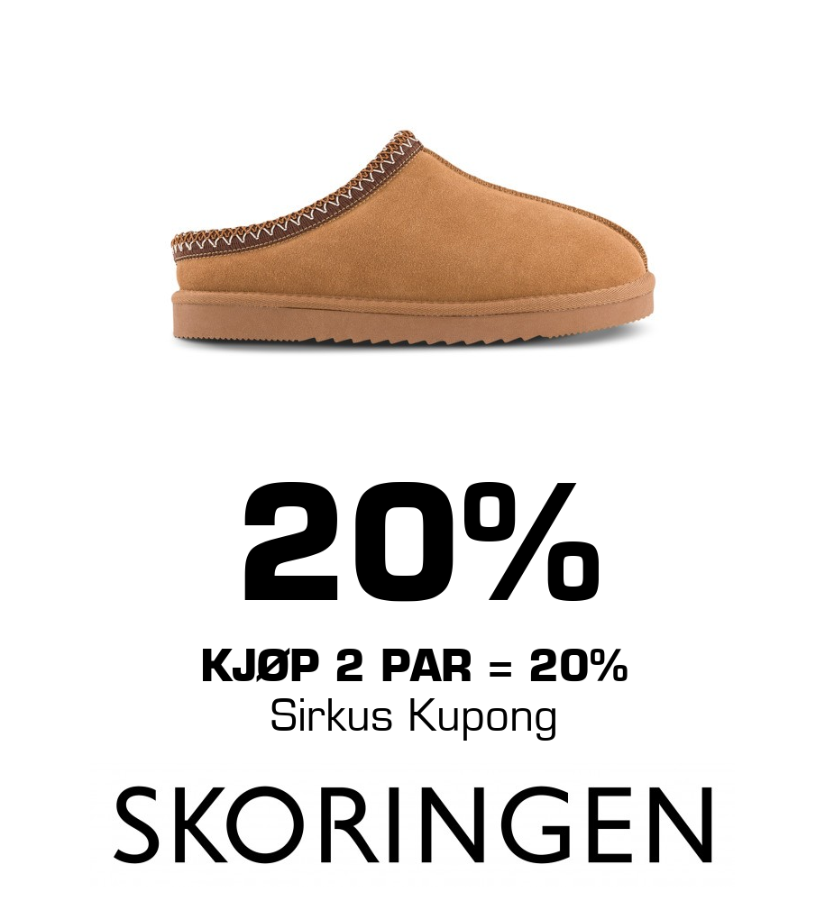 Skoringen: 20% Kjøp 2 par = 20% Sirkus Kupong
