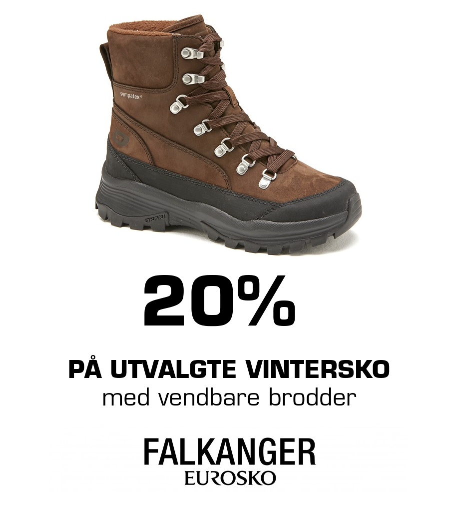 Falkanger Sko: 20% på utvalgte vintersko med vendbare brodder