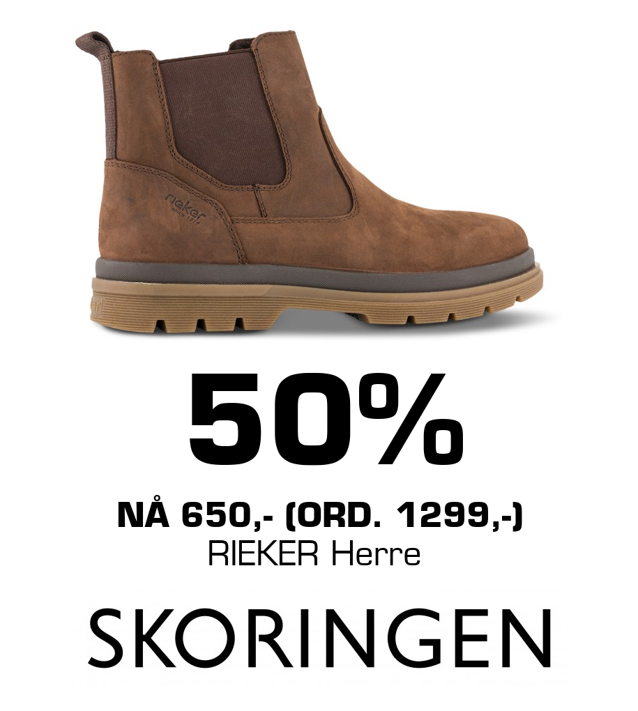 Skoringen: 50% NÅ 650,- (ord. 1299,-) RIEKER Herre