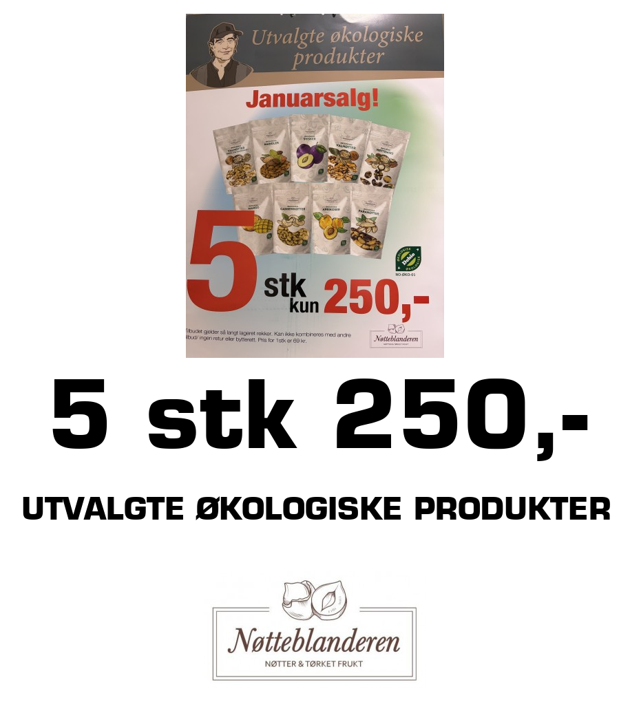 Nøtteblanderen: 5 stk 250,- Utvalgte økologiske produkter