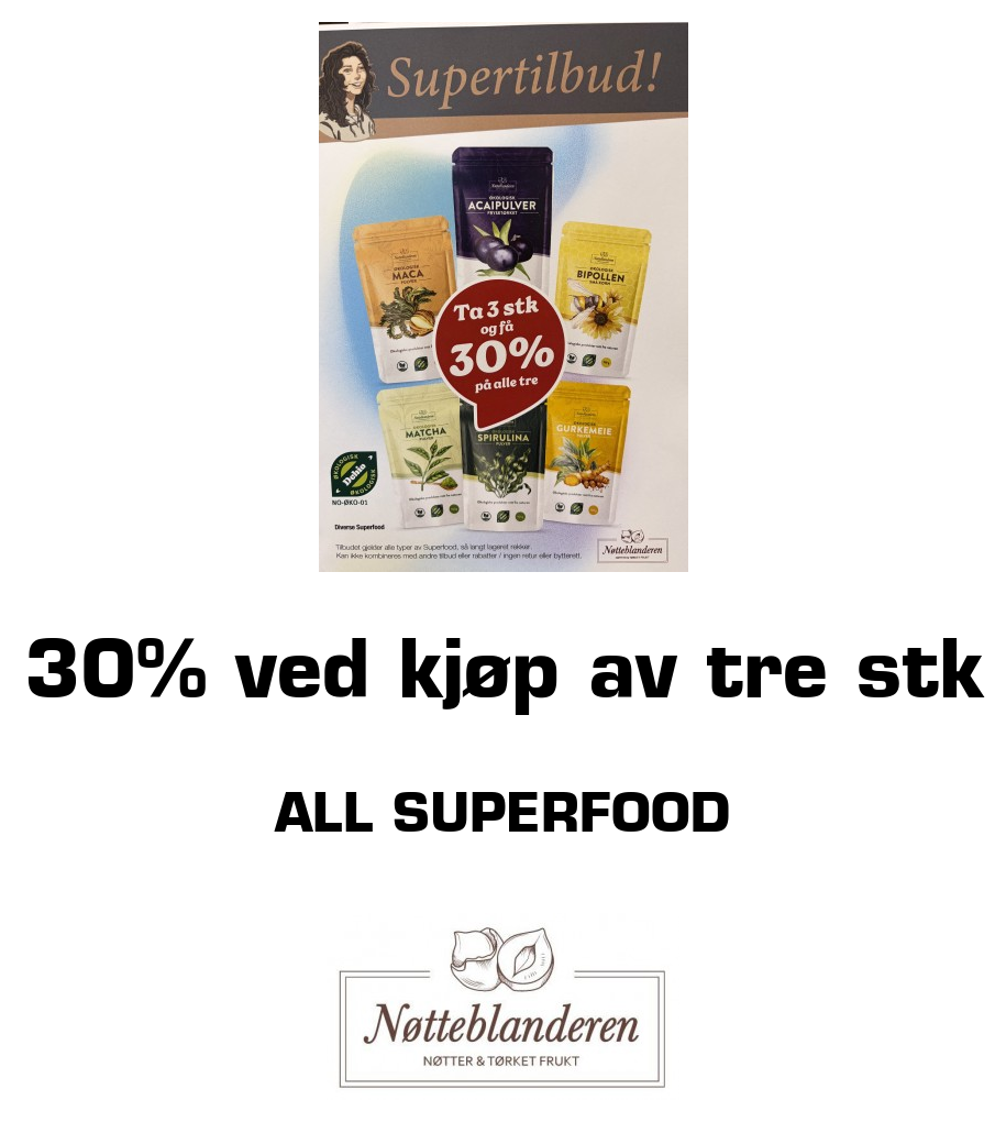 Nøtteblanderen: 30% ved kjøp av tre stk All superfood