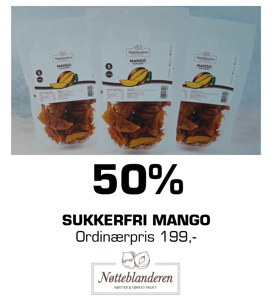 Nøtteblanderen: 50% Sukkerfri mango Ordinærpris 199,-