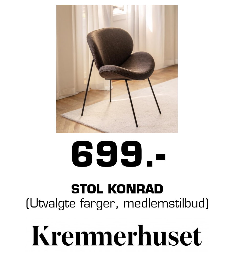 Kremmerhuset: 699.- Stol Konrad (Utvalgte farger, medlemstilbud)