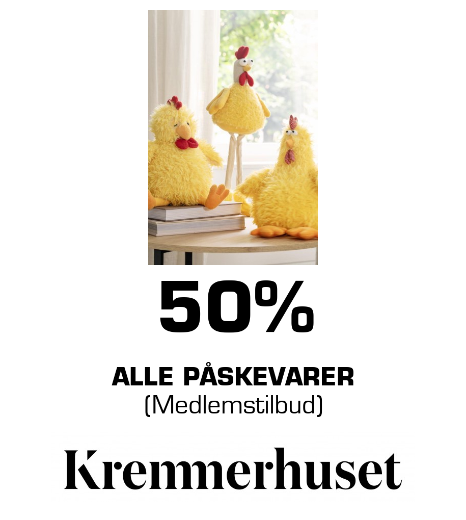 Kremmerhuset: 50% Alle Påskevarer (Medlemstilbud)