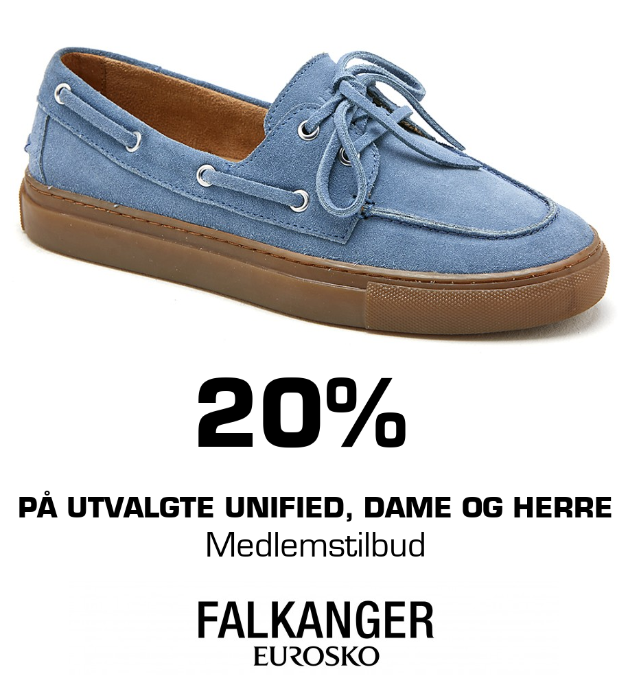 Falkanger Sko: 20% på utvalgte Unified, dame og herre Medlemstilbud