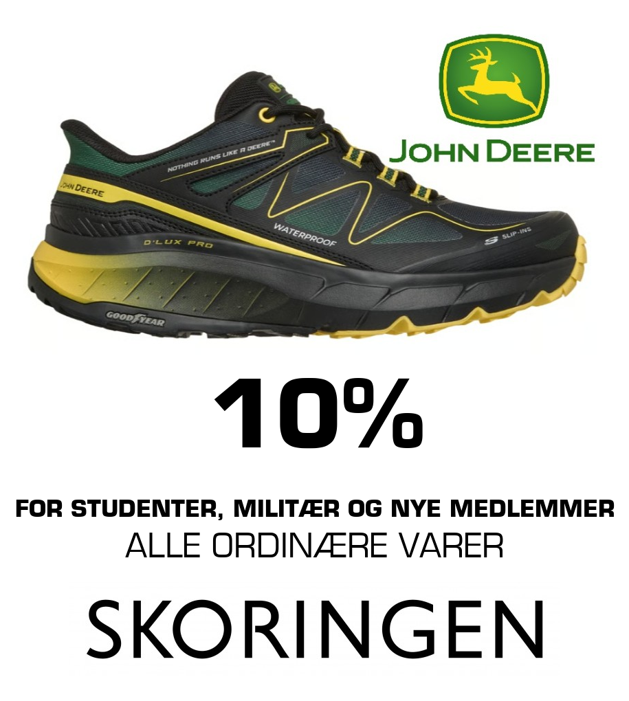 Skoringen: 10% For studenter, militær og nye medlemmer SKECHERS X JOHN DEERE