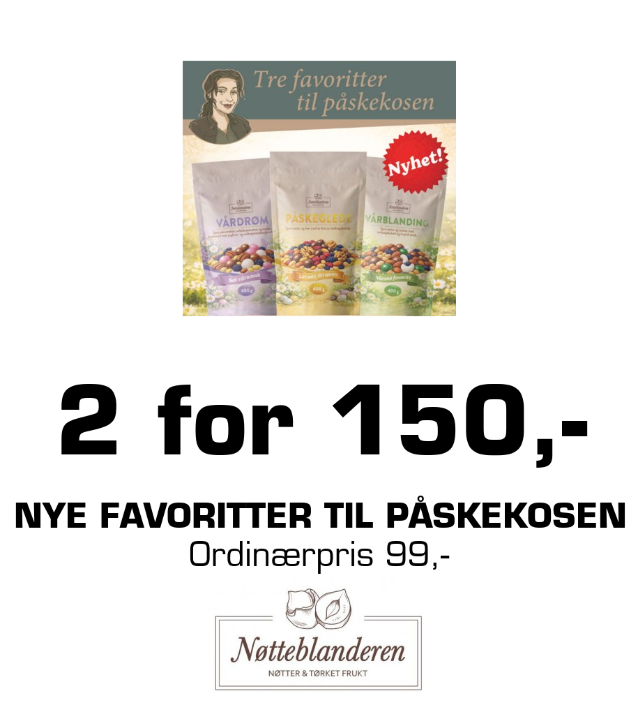 Nøtteblanderen: 2 for 150,- Nye favoritter til Påskekosen Ordinærpris 99,-