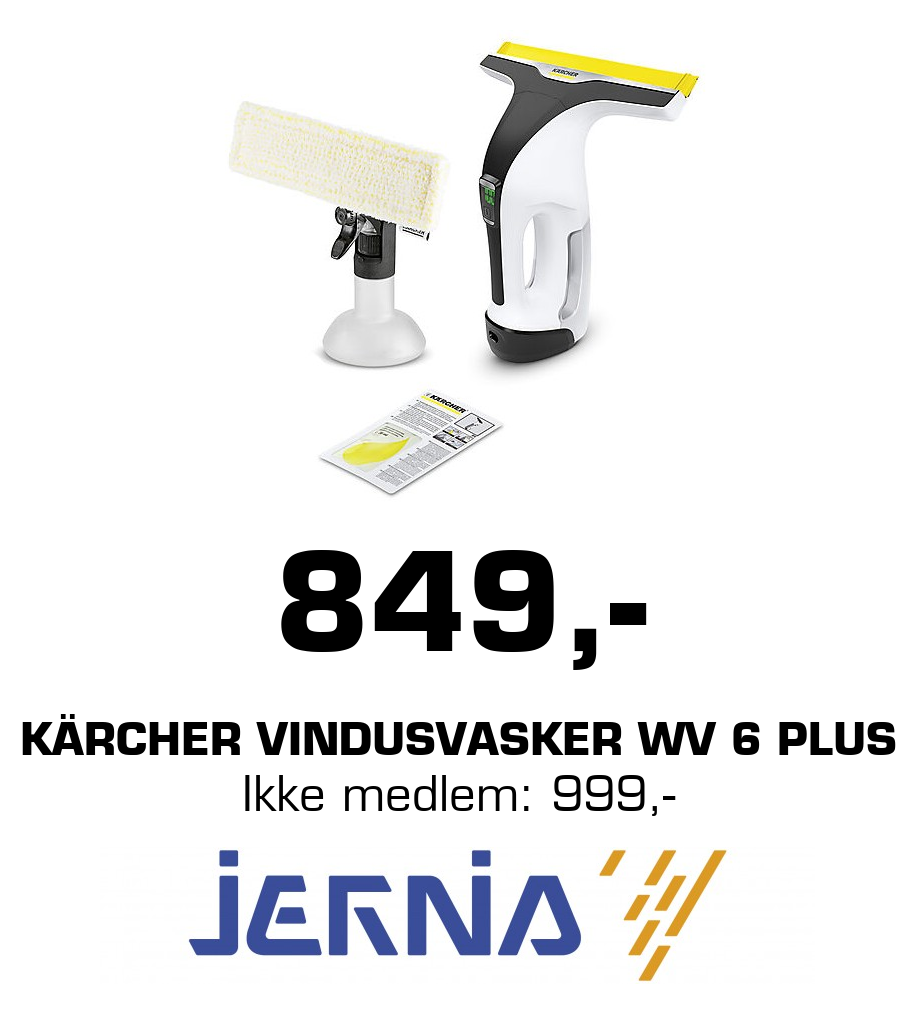 Jernia: 849,- Kärcher vindusvasker WV 6 Plus Ikke medlem: 999,-