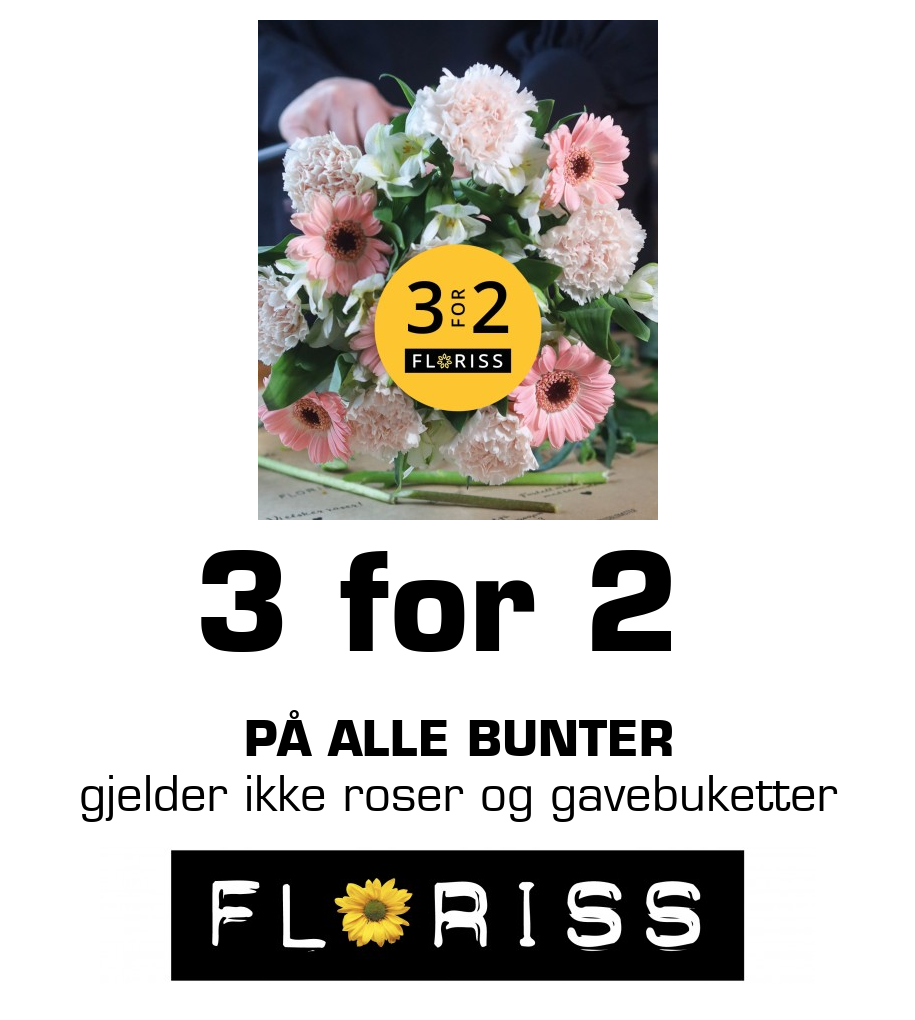 Floriss: 3 for 2 på alle bunter gjelder ikke roser og gavebuketter