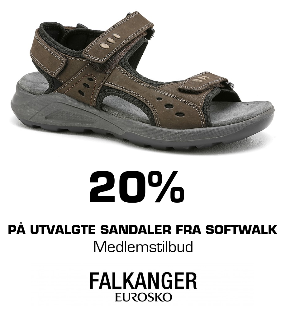 Falkanger Sko: 20% på utvalgte sandaler fra Softwalk Medlemstilbud