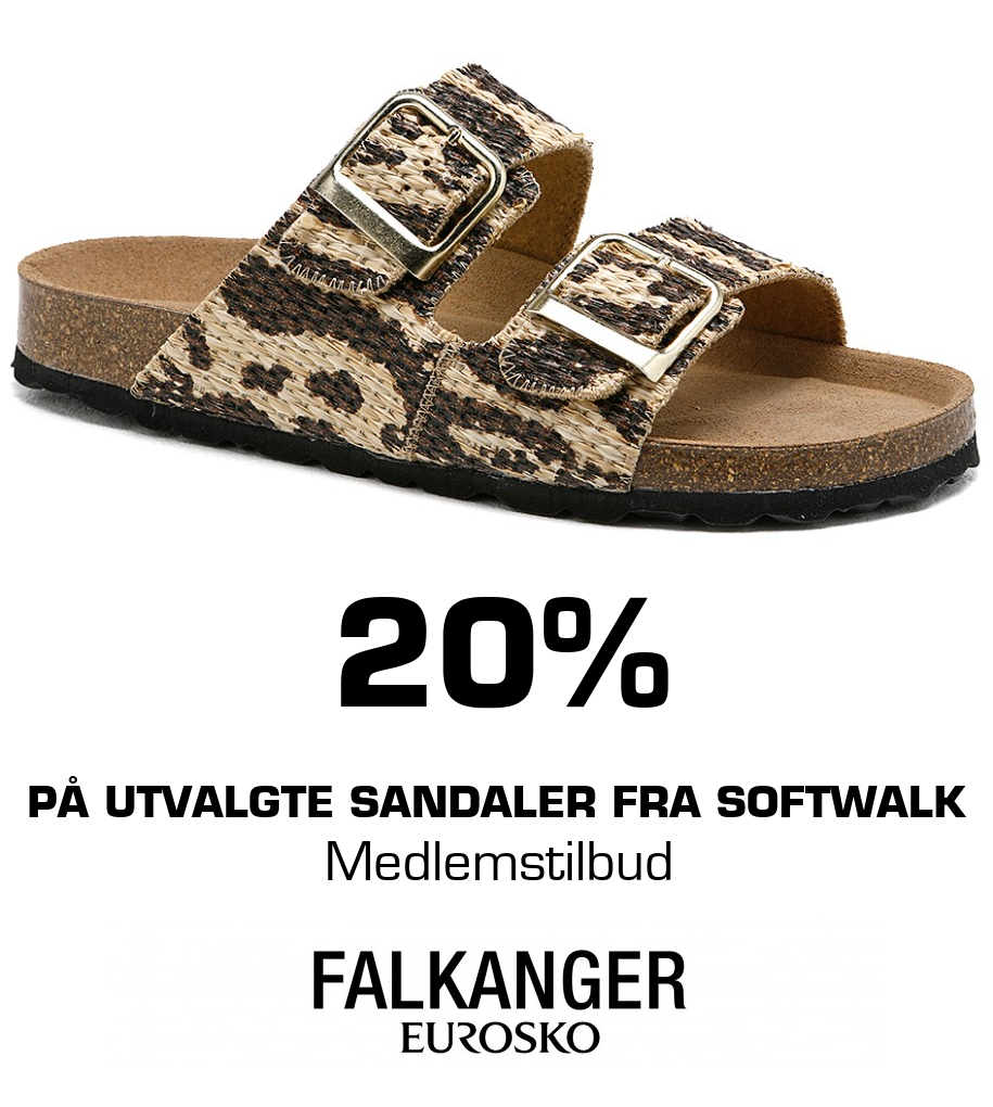 Falkanger Sko: 20% på utvalgte sandaler fra Softwalk Medlemstilbud