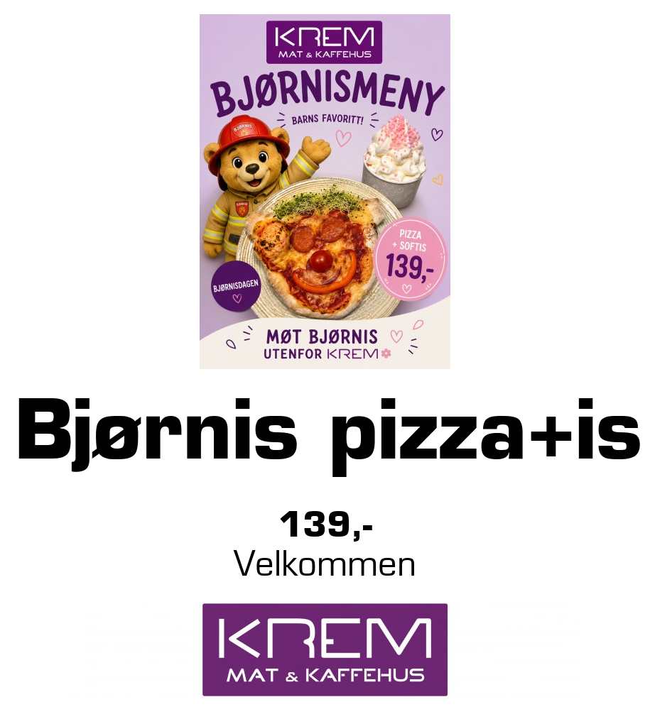 Krem Mat og Kaffehus: Bjørnis pizza+is 139,- Velkommen