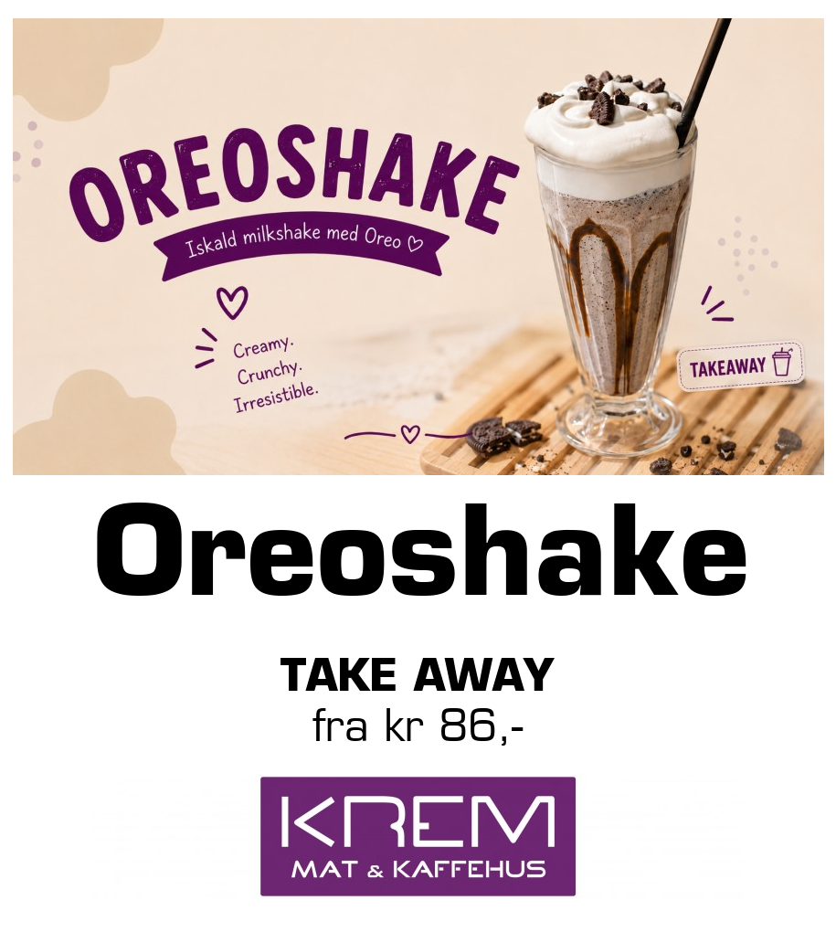 Krem Mat og Kaffehus: Oreoshake Take away fra kr 86,-