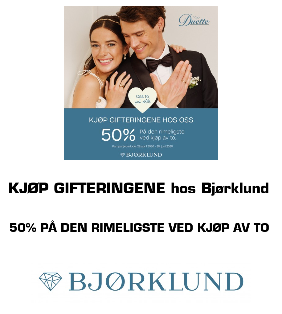 Bjørklund: KJØP GIFTERINGENE hos Bjørklund 50% på den rimeligste ved kjøp av to