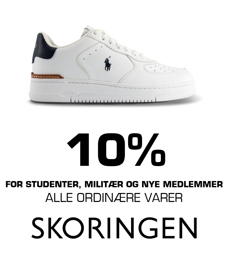 Skoringen: 10% For studenter, militær og nye medlemmer ALLE ORDINÆRE VARER