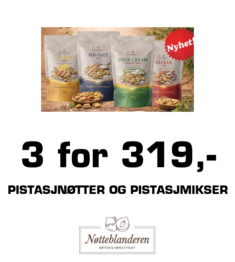 Nøtteblanderen: 3 for 319,- Pistasjnøtter og Pistasjmikser