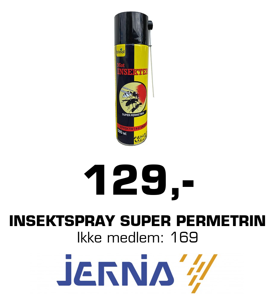Jernia: 129,- Insektspray Super Permetrin Ikke medlem: 169