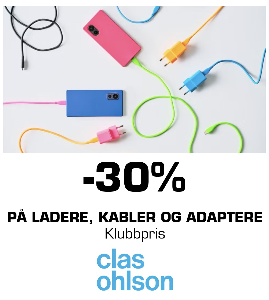 Clas Ohlson: -30% På ladere, kabler og adaptere Klubbpris