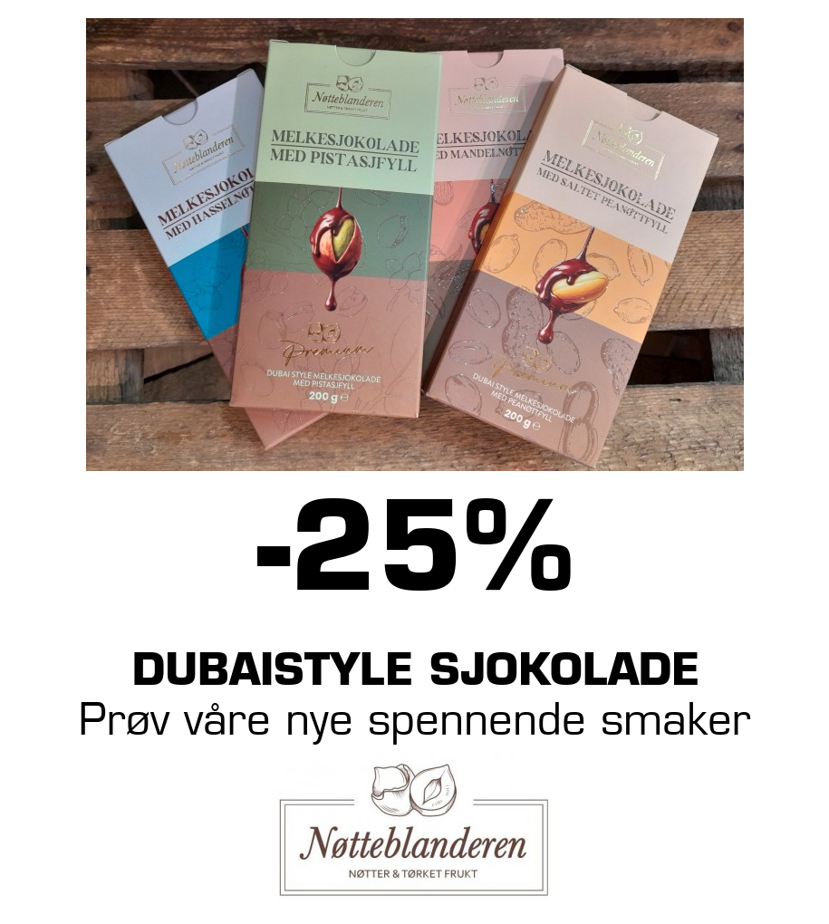 Nøtteblanderen: -25% Dubaistyle sjokolade Prøv våre nye spennende smaker