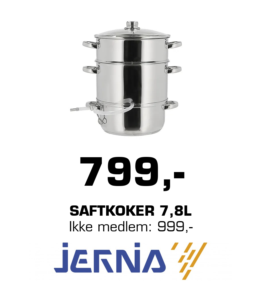 Jernia: 799,- Saftkoker 7,8L Ikke medlem: 999,-