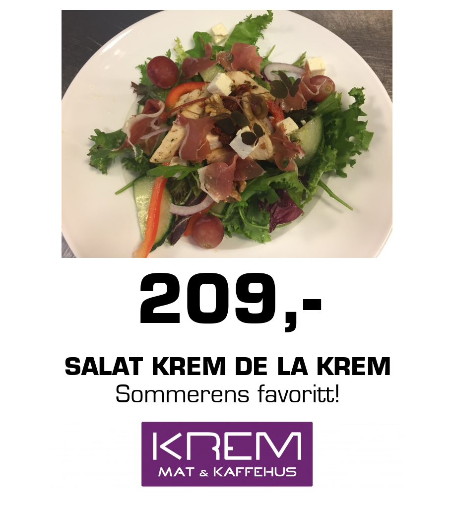Krem Mat og Kaffehus: 209,- Salat krem de la krem Sommerens favoritt!