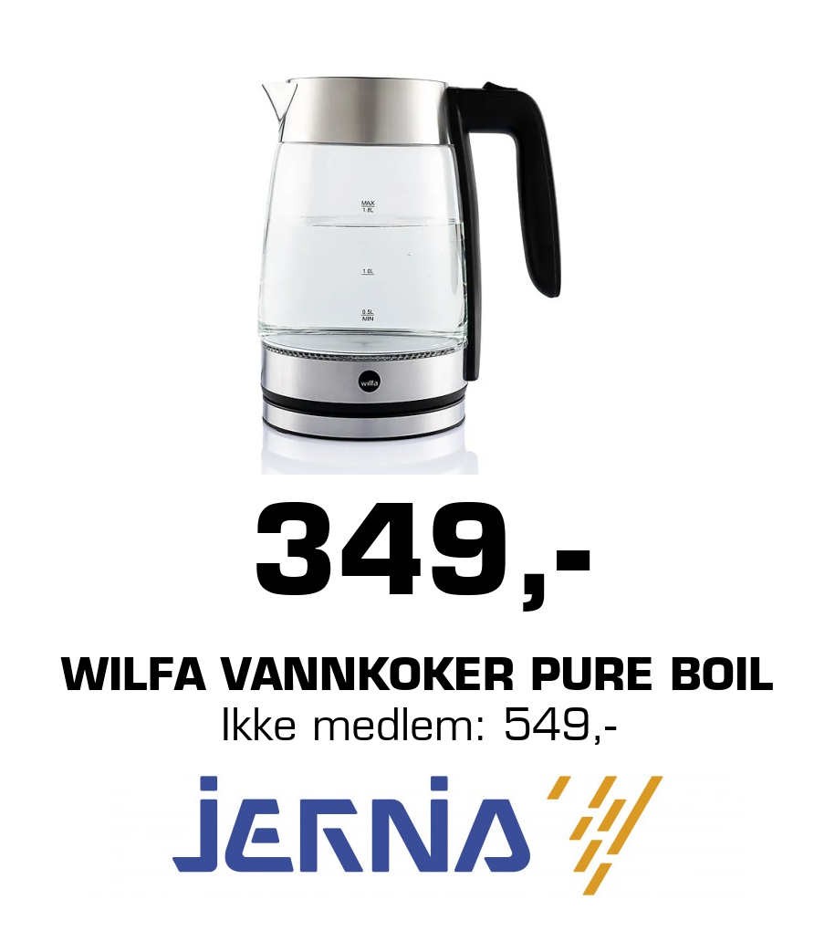 Jernia: 349,- Wilfa Vannkoker pure boil Ikke medlem: 549,-