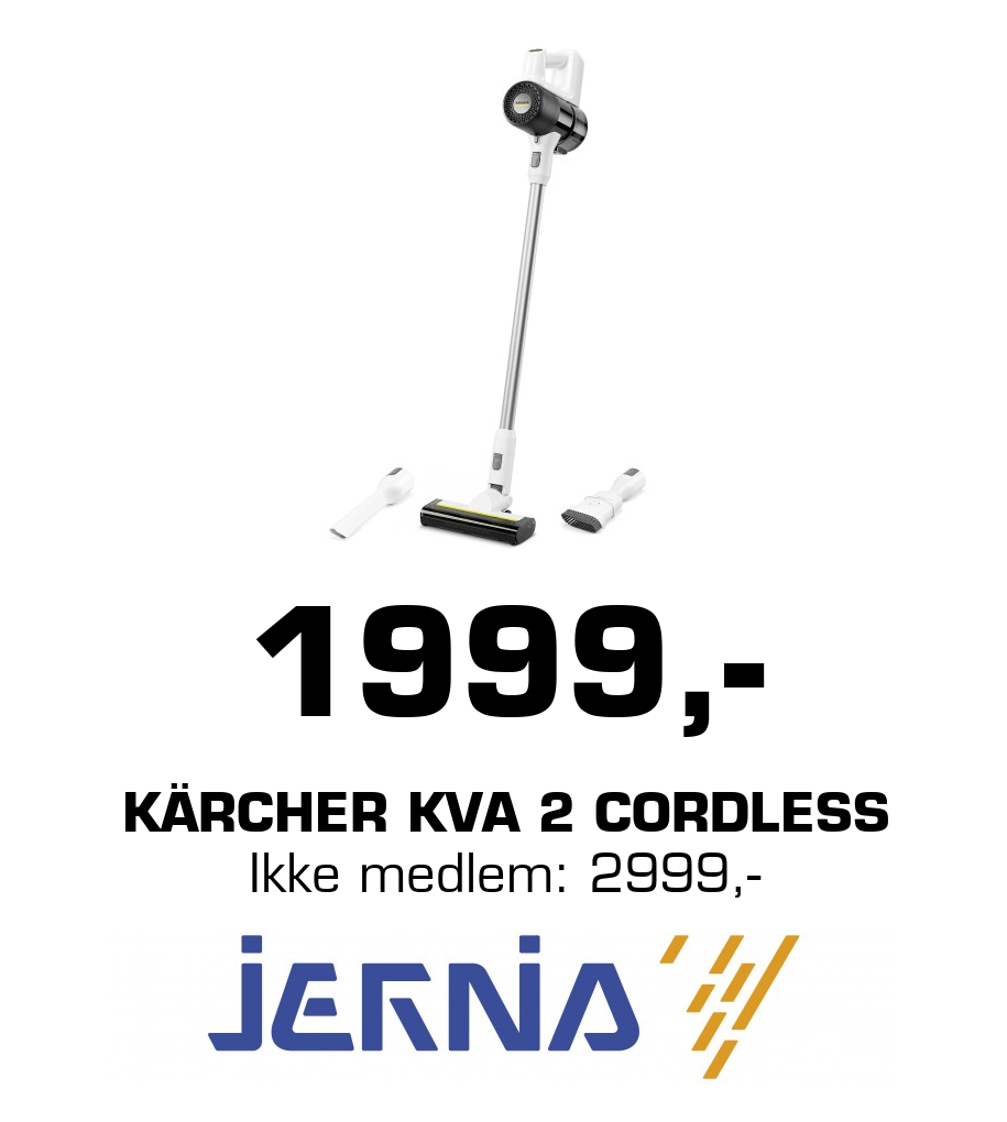 Jernia: 1999,- Kärcher KVA 2 Cordless Ikke medlem: 2999,-