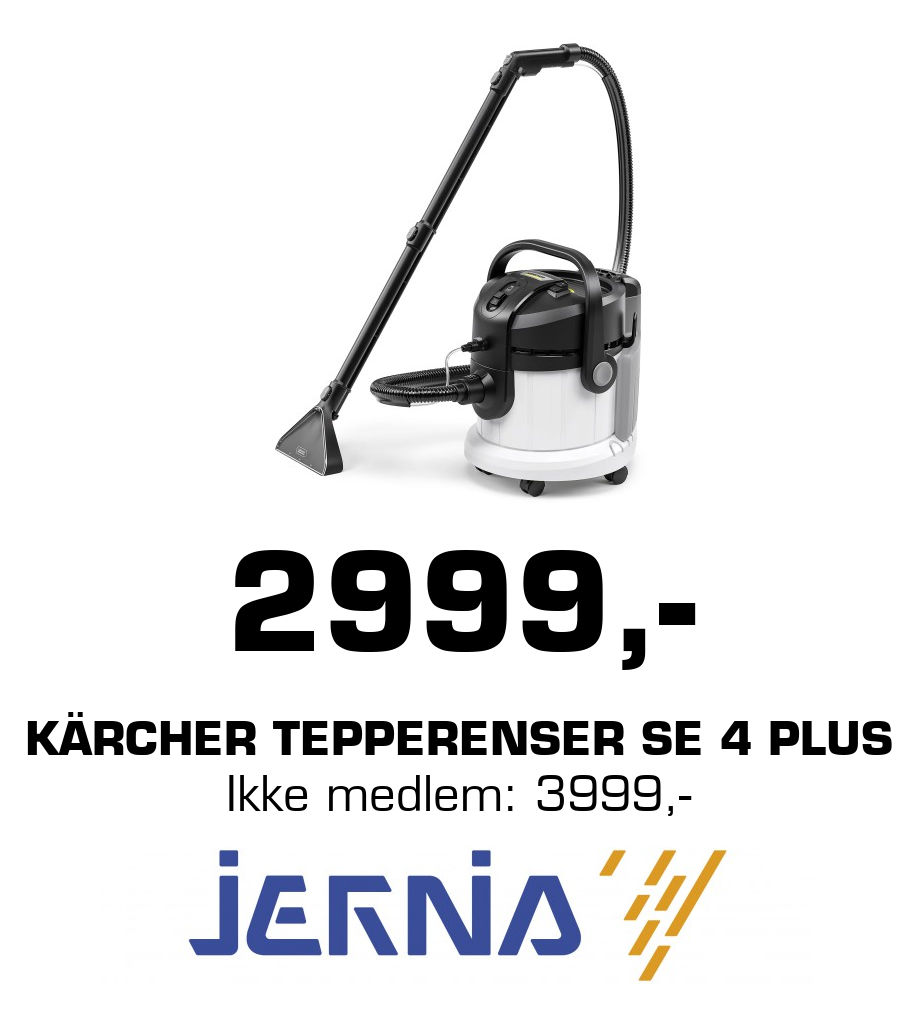 Jernia: 2999,- Kärcher Tepperenser SE 4 Plus Ikke medlem: 3999,-