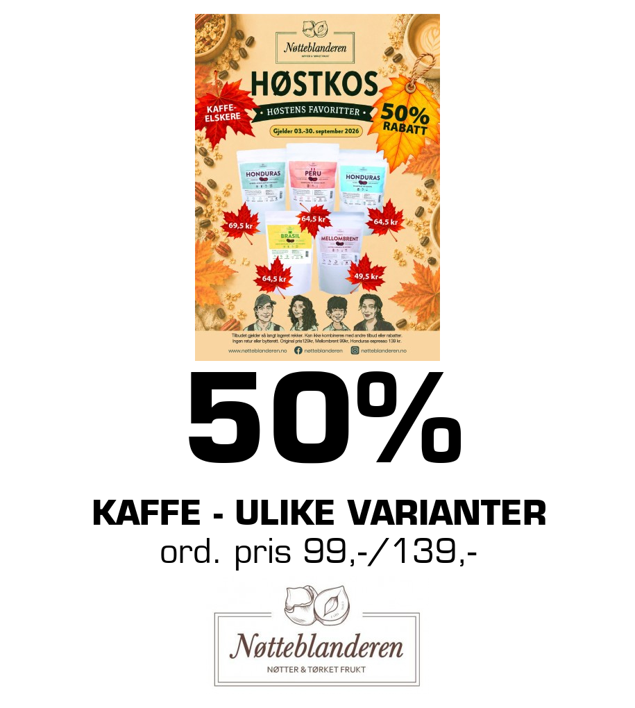 Nøtteblanderen: 50% kaffe - ulike varianter ord. pris 99,-/139,-