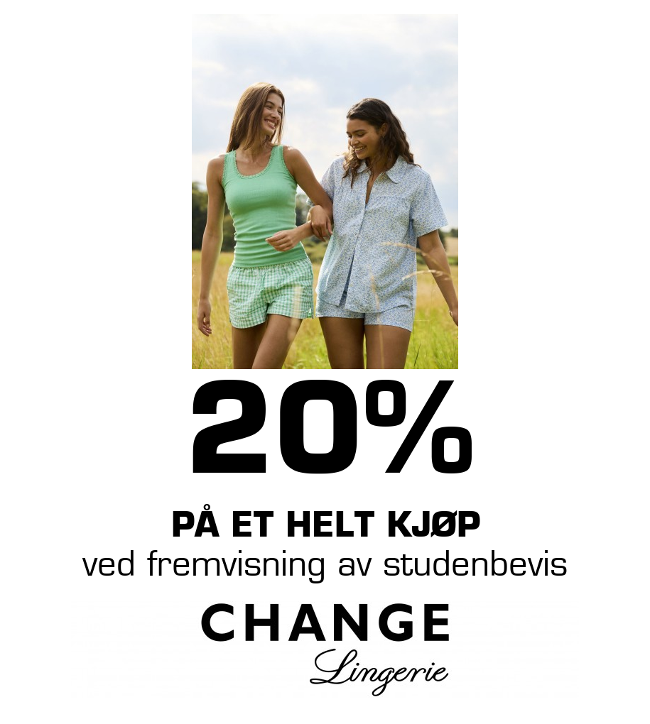 Change: 20% på et helt kjøp ved fremvisning av studenbevis