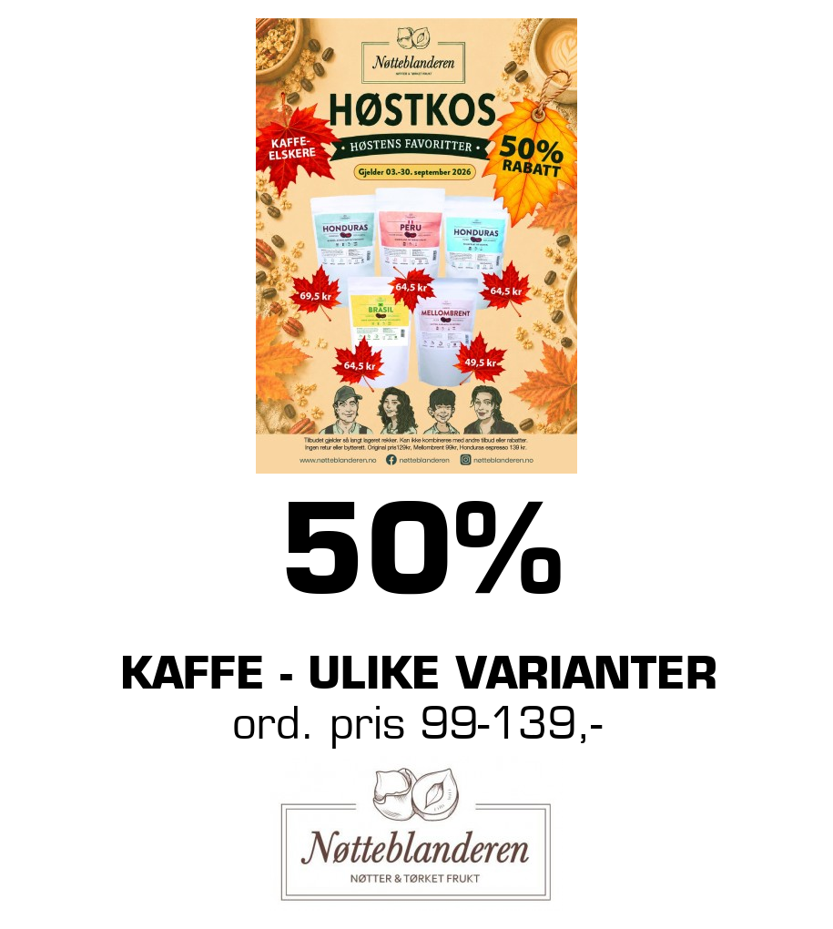 Nøtteblanderen: 50% KAFFE - ulike varianter ord. pris 99-139,-