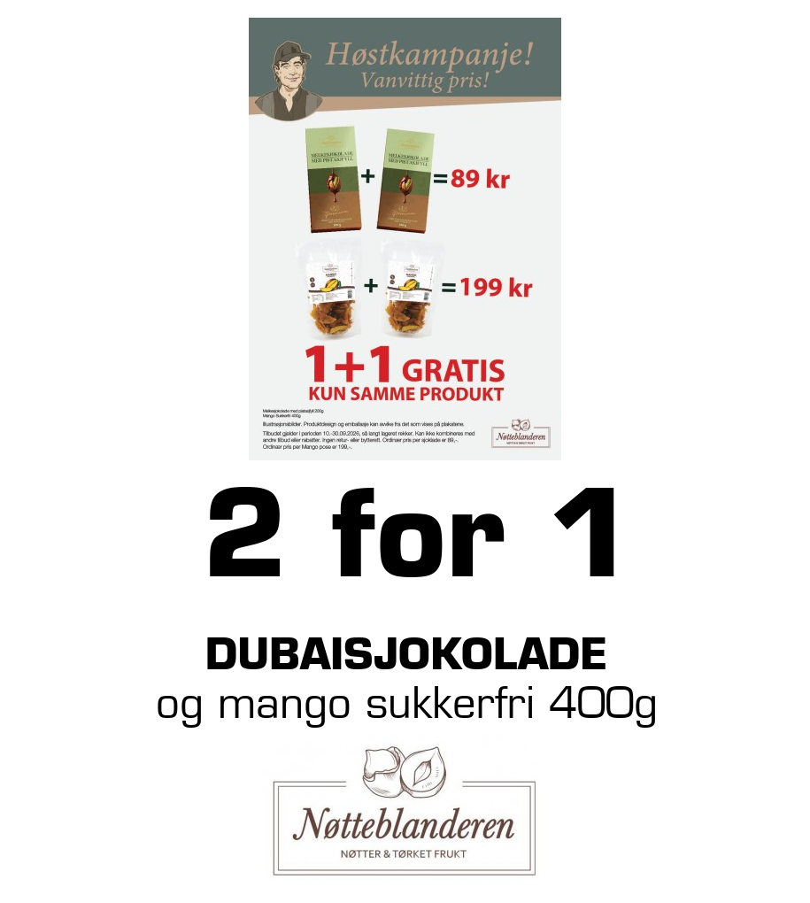 Nøtteblanderen: 2 for 1 DUBAISJOKOLADE og mango sukkerfri 400g