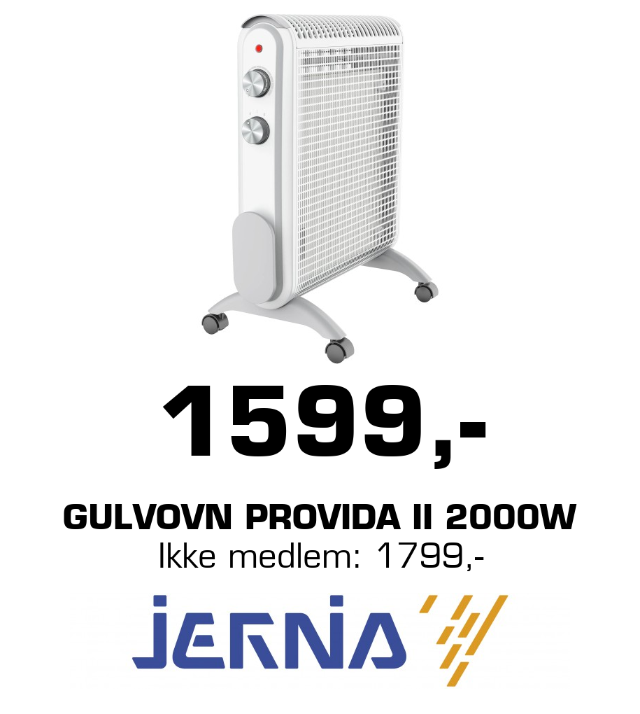 Jernia: 1599,- Gulvovn Provida II 2000w Ikke medlem: 1799,-